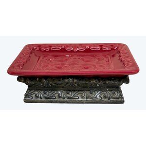 Drake Design Tuscan Scroll Fleur De Lis Red Burgundy Soap Dish 3532